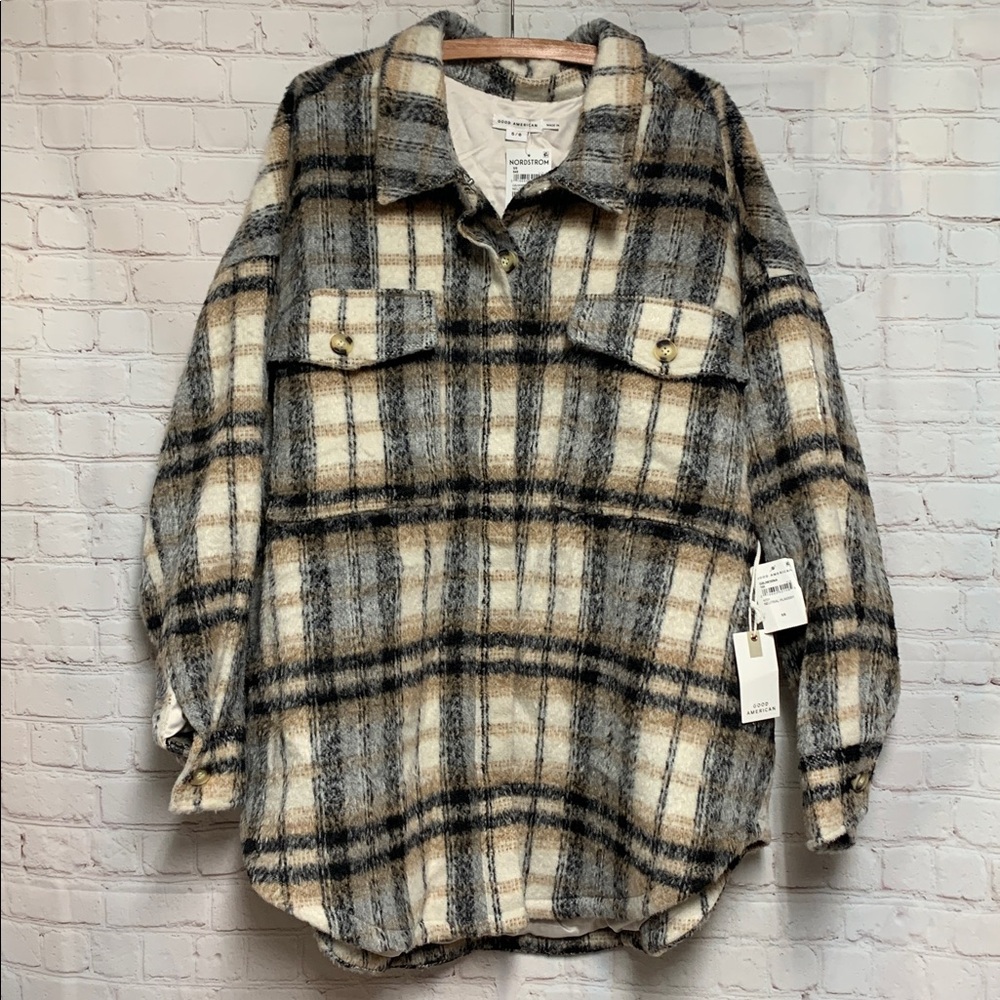 NEW Good American Gray and Cream Plaid Shacket Coat Size 2XL 3XL - Picture 4 of 10